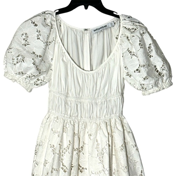 Self-Portrait White Flared Lace Midi Dress size 0 Bride Bridal Wedding Cocktail - Picture 6 of 16